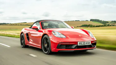 Porsche 718 Boxster convertible front 3/4 tracking