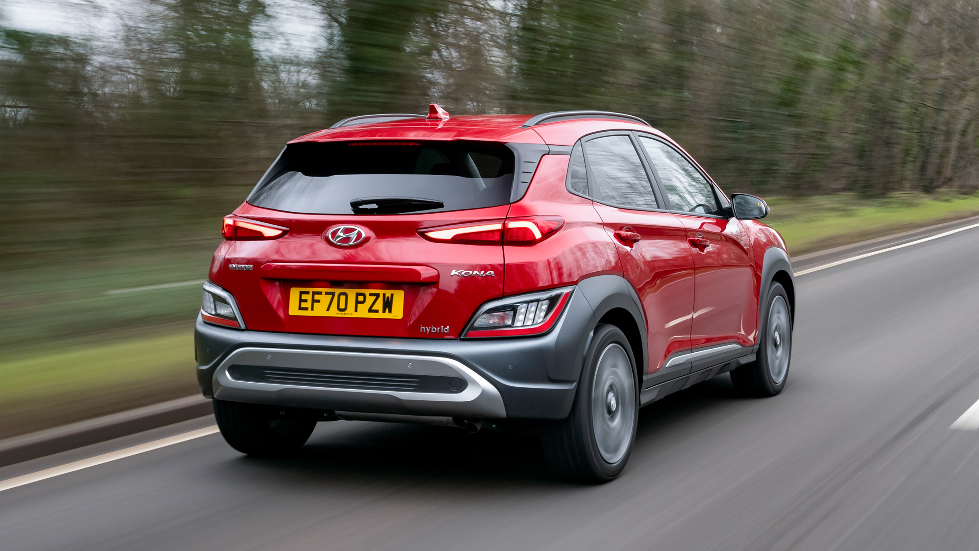 Hyundai Kona Hybrid SUV rear 3/4 tracking