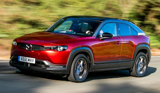 Mazda MX-30 SUV front 3/4 panning