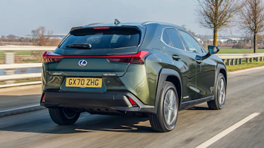 Lexus UX 300e SUV rear 3/4 tracking
