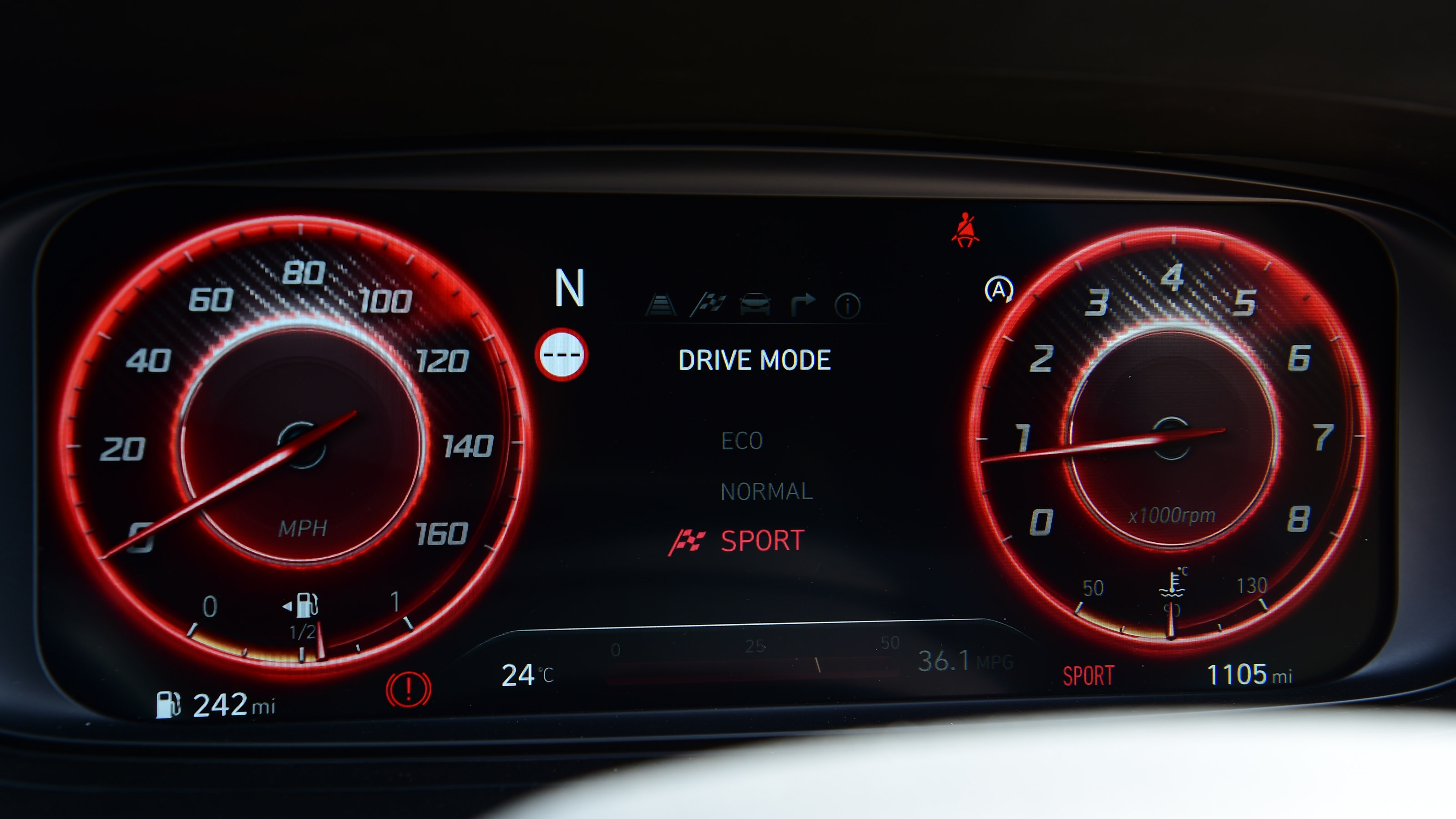 Hyundai i20 N hatchback instruments red