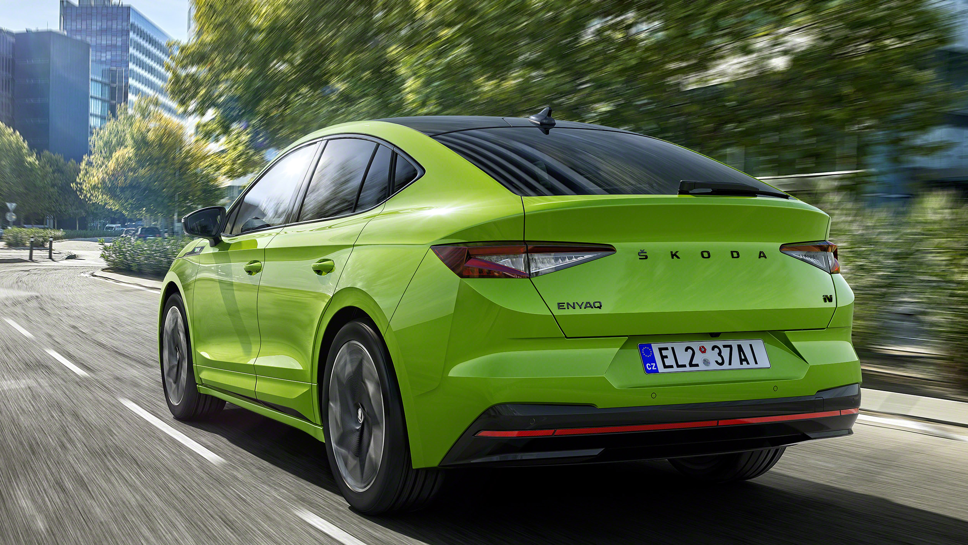 Skoda Enyaq Coupe vRS driving - rear