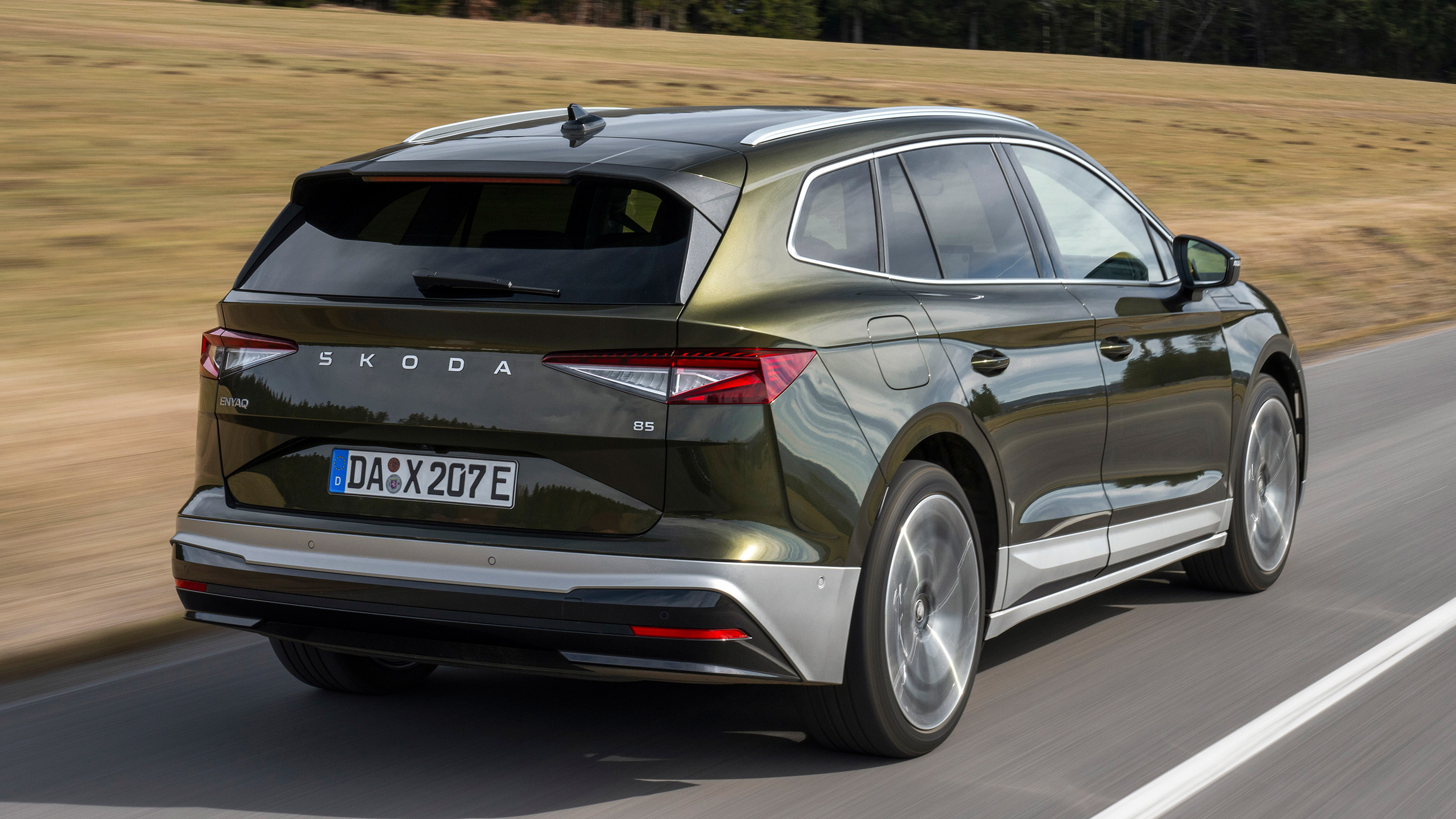 Skoda Enyaq facelift rear quarter driving