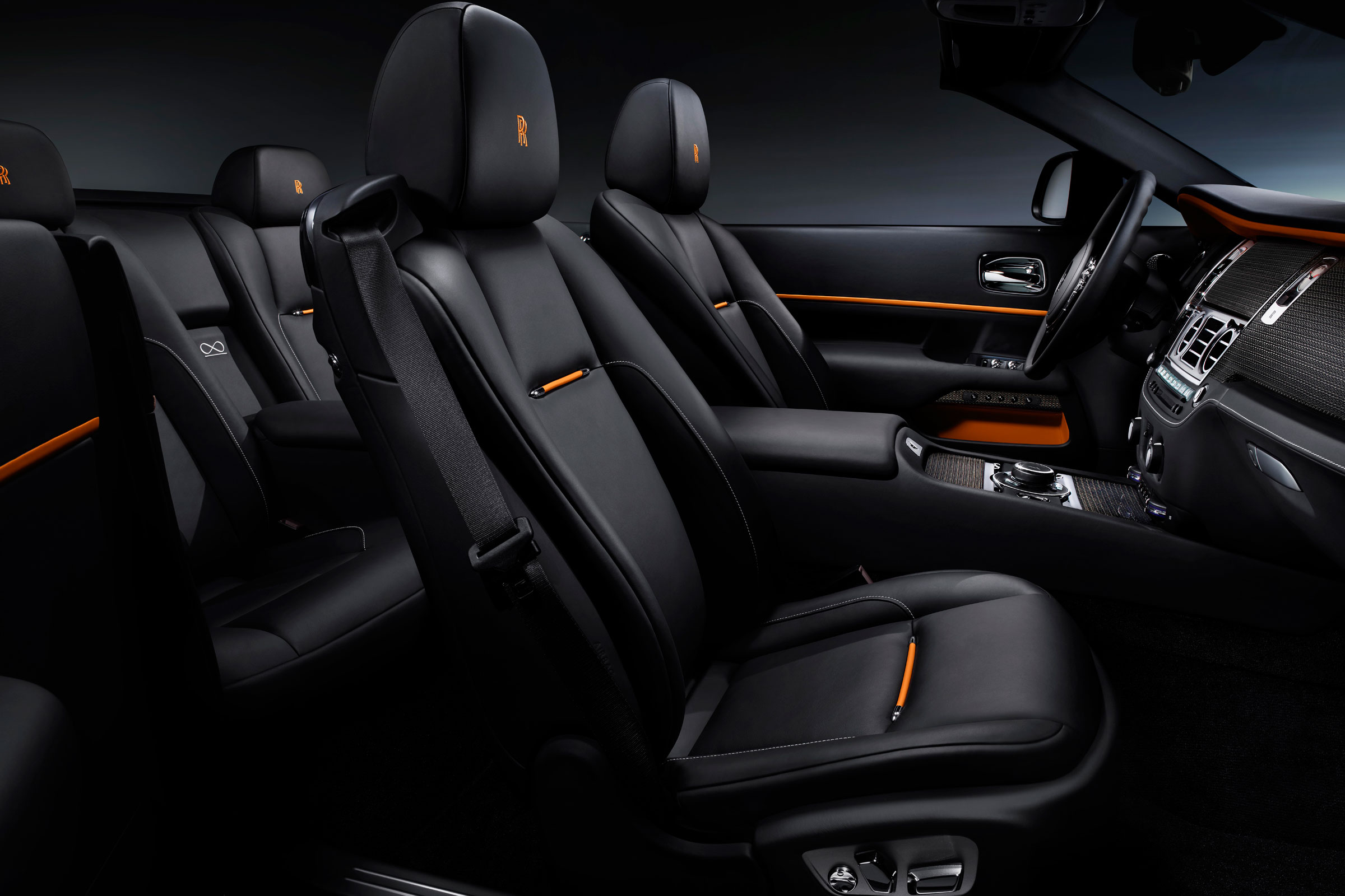 Black leather contrasts with orange highlights to evoke a sunrise
