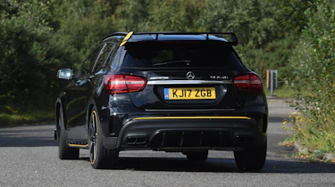 It uses the same 376bhp turbocharged engine as the A-Class mega hatch, but has extra ground clearance
