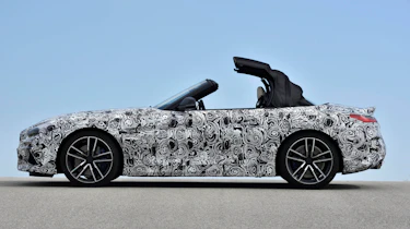 The test car wears a conventional soft top as opposed to the folding metal roof on the previous Z4.