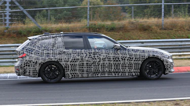 BMW 3 Series Touring tracking side profile spy shot