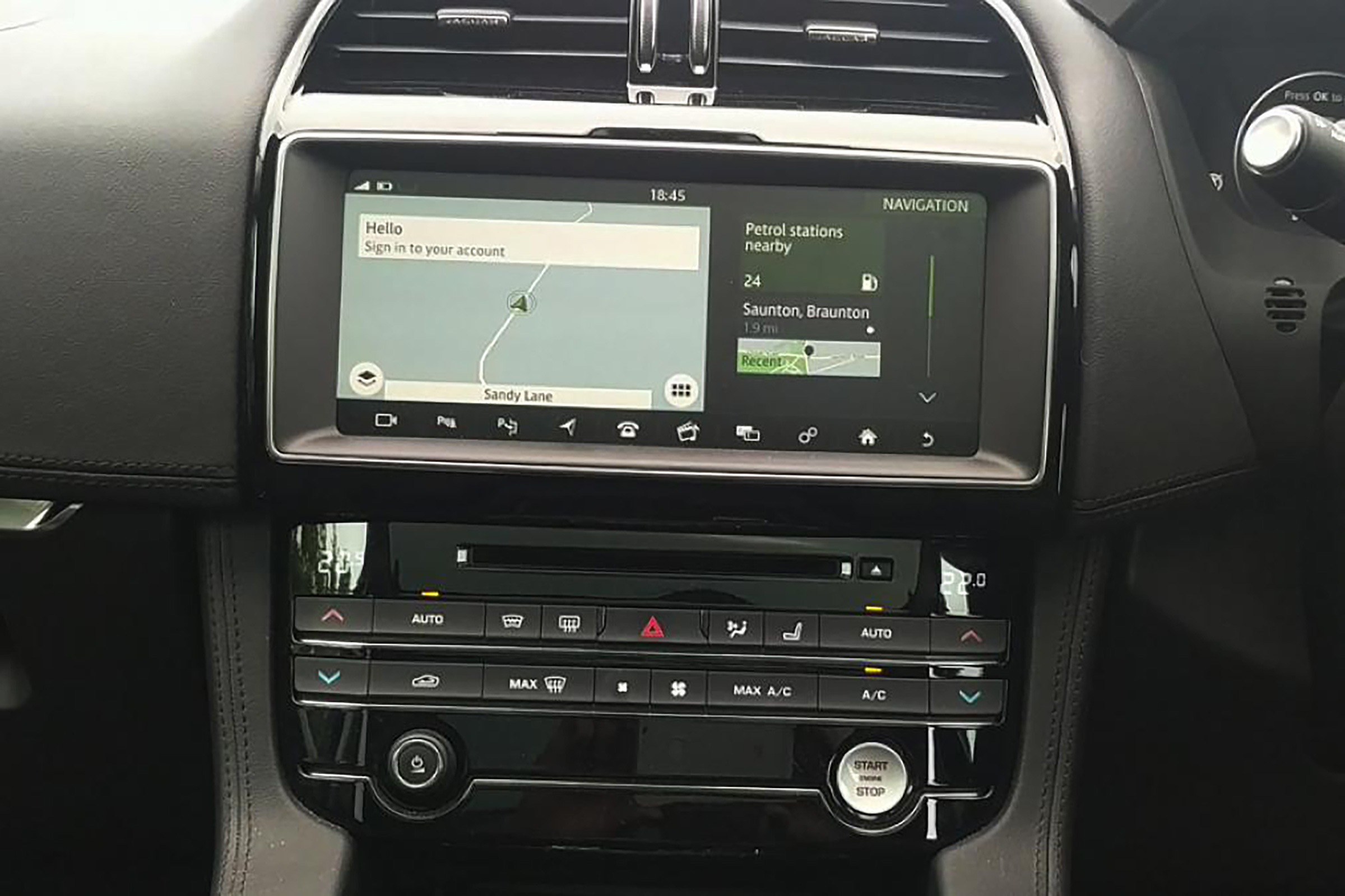 Infotainment screen in Jaguar F-Pace