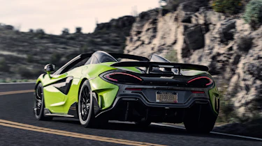McLaren 600LT Spider convertible rear tracking