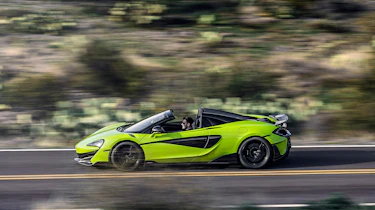 McLaren 600LT Spider convertible side tracking