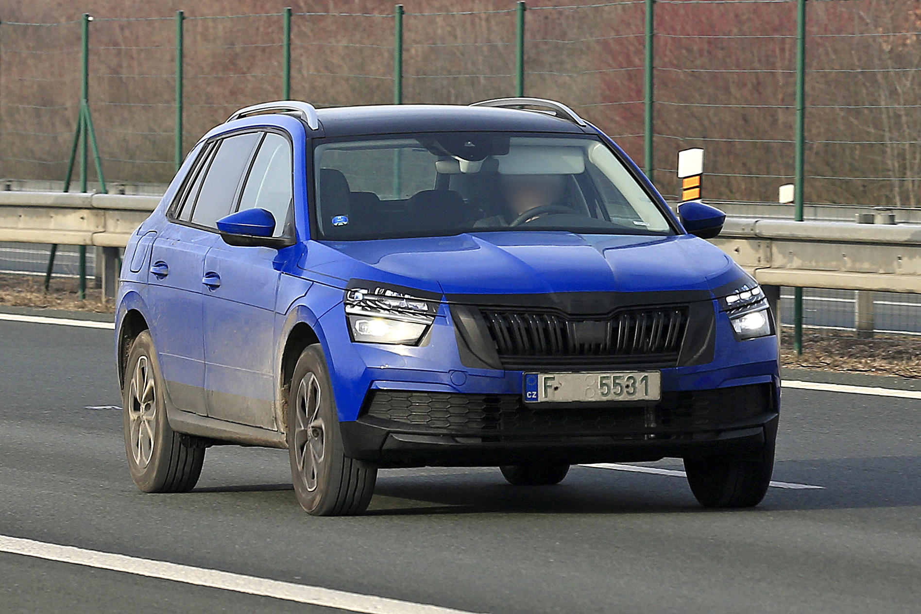 Blue Skoda Kamiq front end