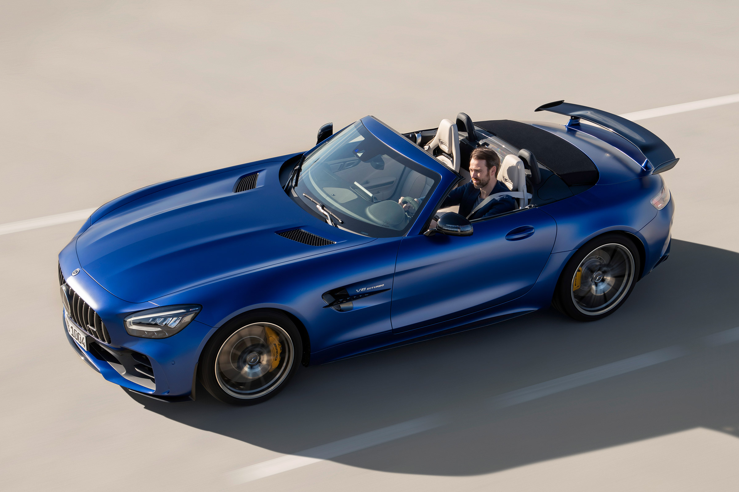 Mercedes-AMG GT R Roadster driving roof down