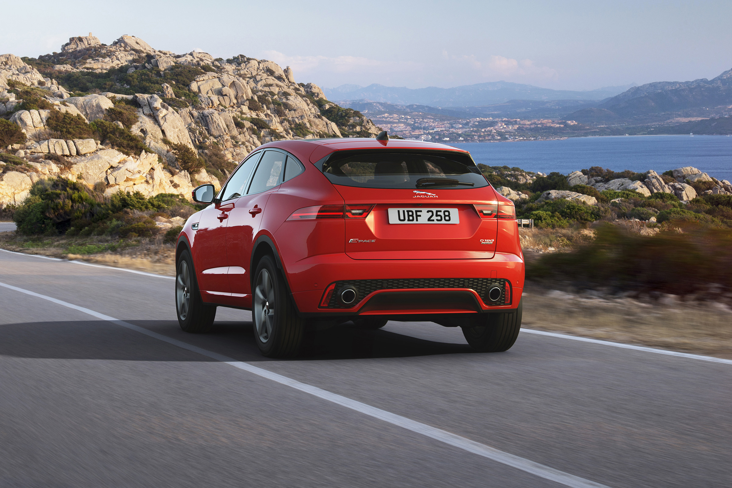 Jaguar E-Pace Chequered Flag driving away from camera