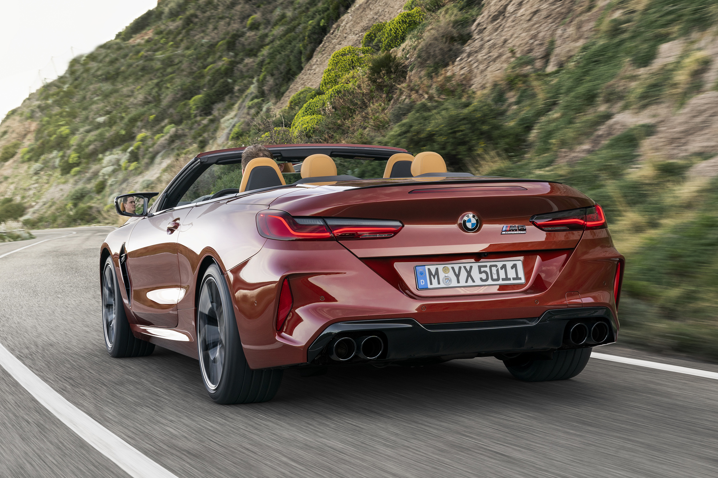 BMW M8 Competition convertible - rear view 3/4 driving 