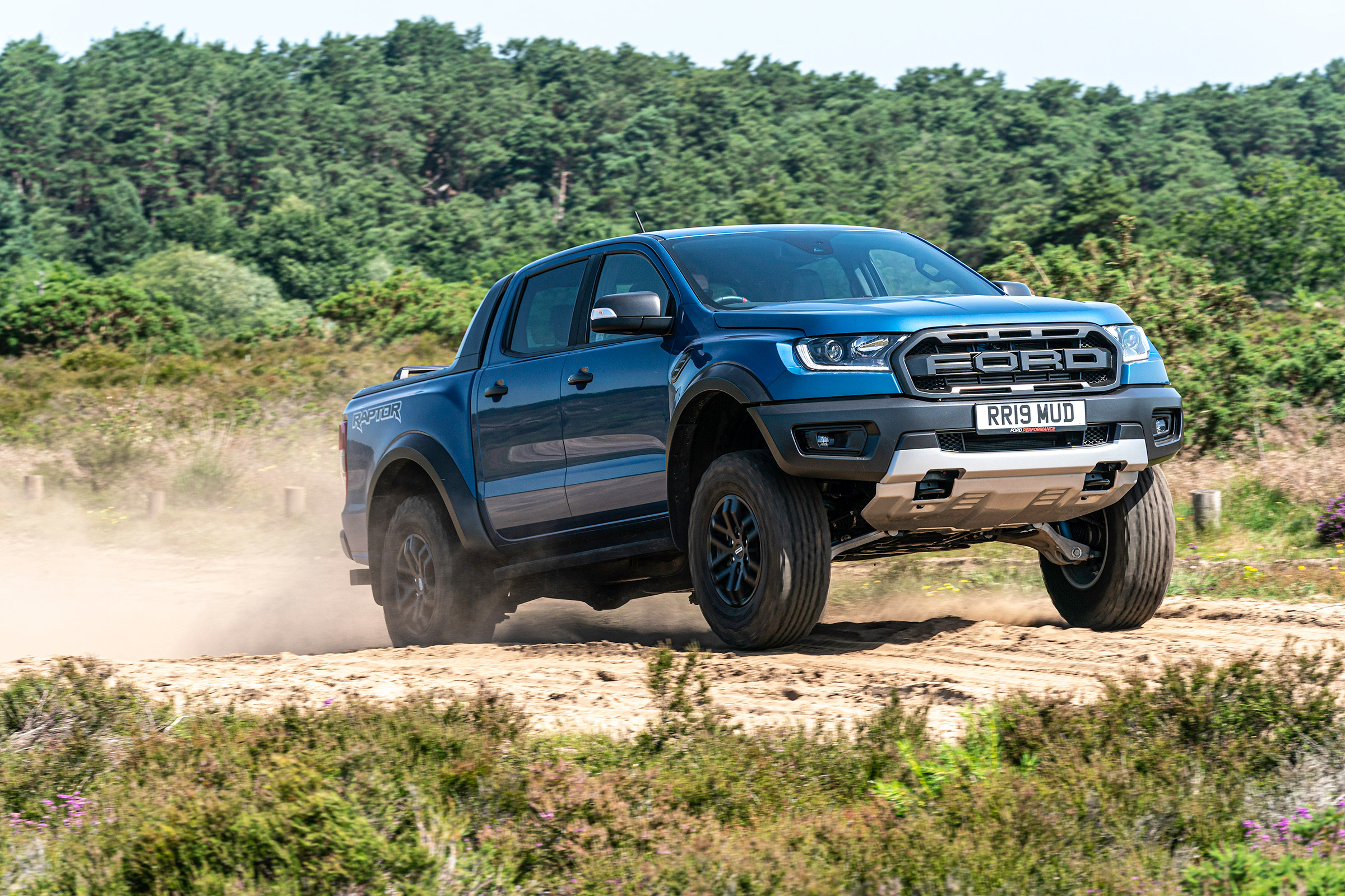 Ford Ranger Raptor pickup front 3/4 off-road