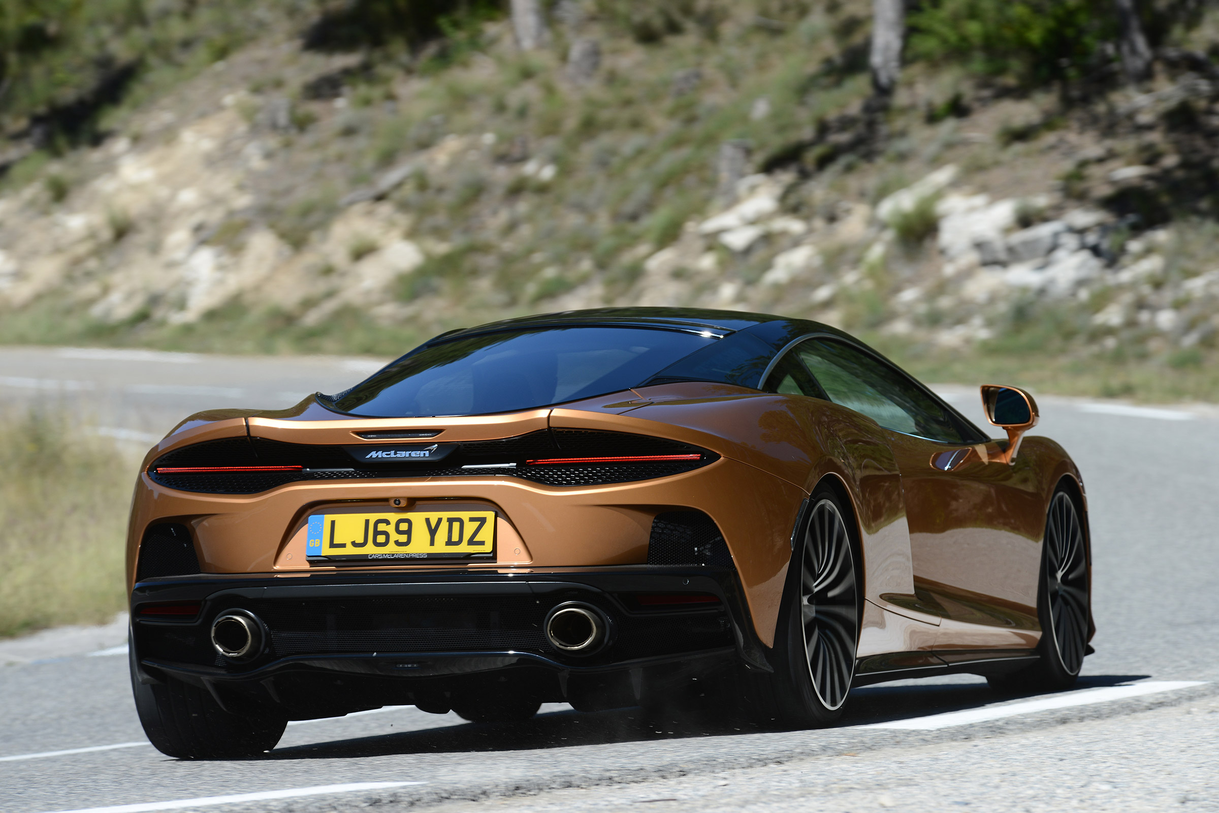 McLaren GT driving - rear view