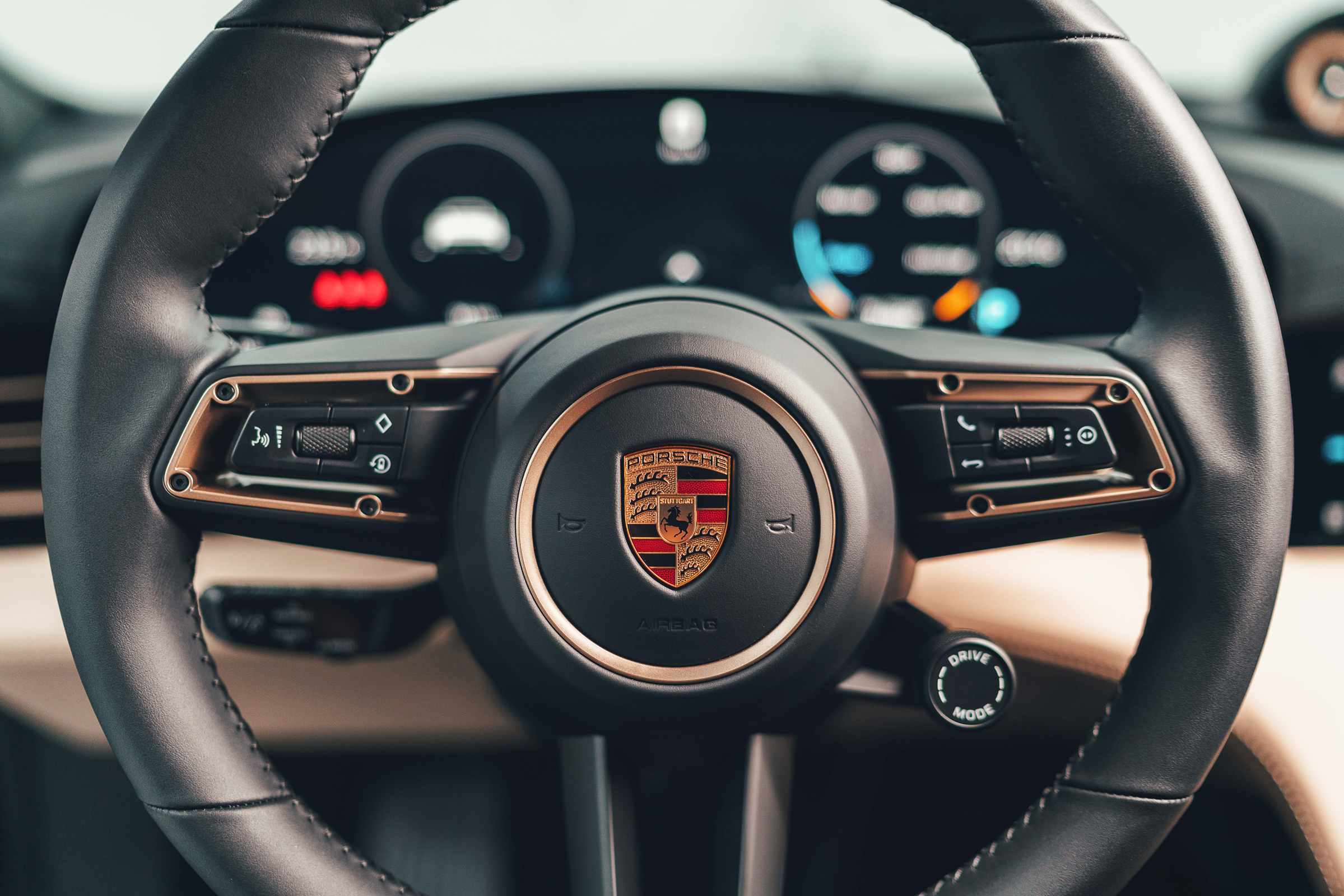2020 Porsche Taycan - steering wheel close up