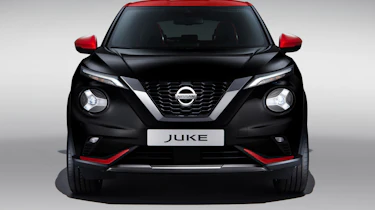New Nissan Juke in black and red - front end view