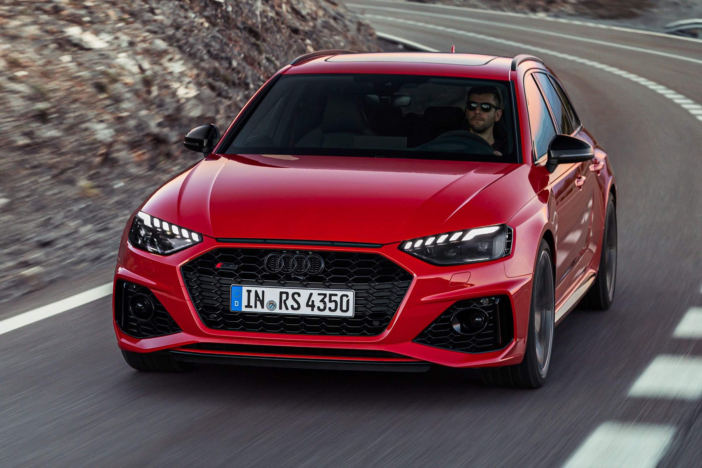Audi RS4 Avant driving - front view