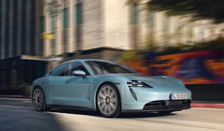 2020 Porsche Taycan 4S - rear 3/4 dynamic view
