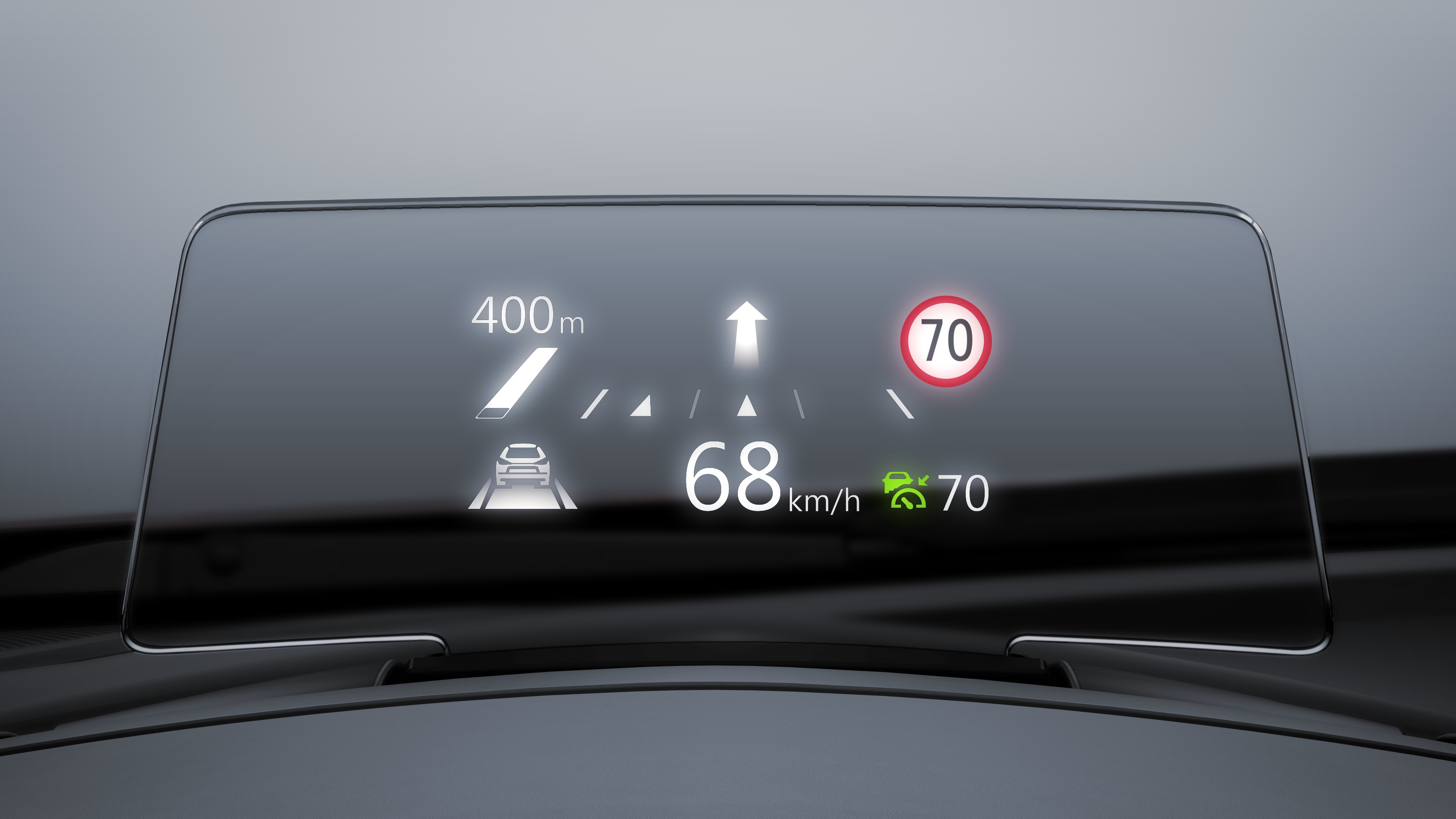 Head-up display on car dashboard