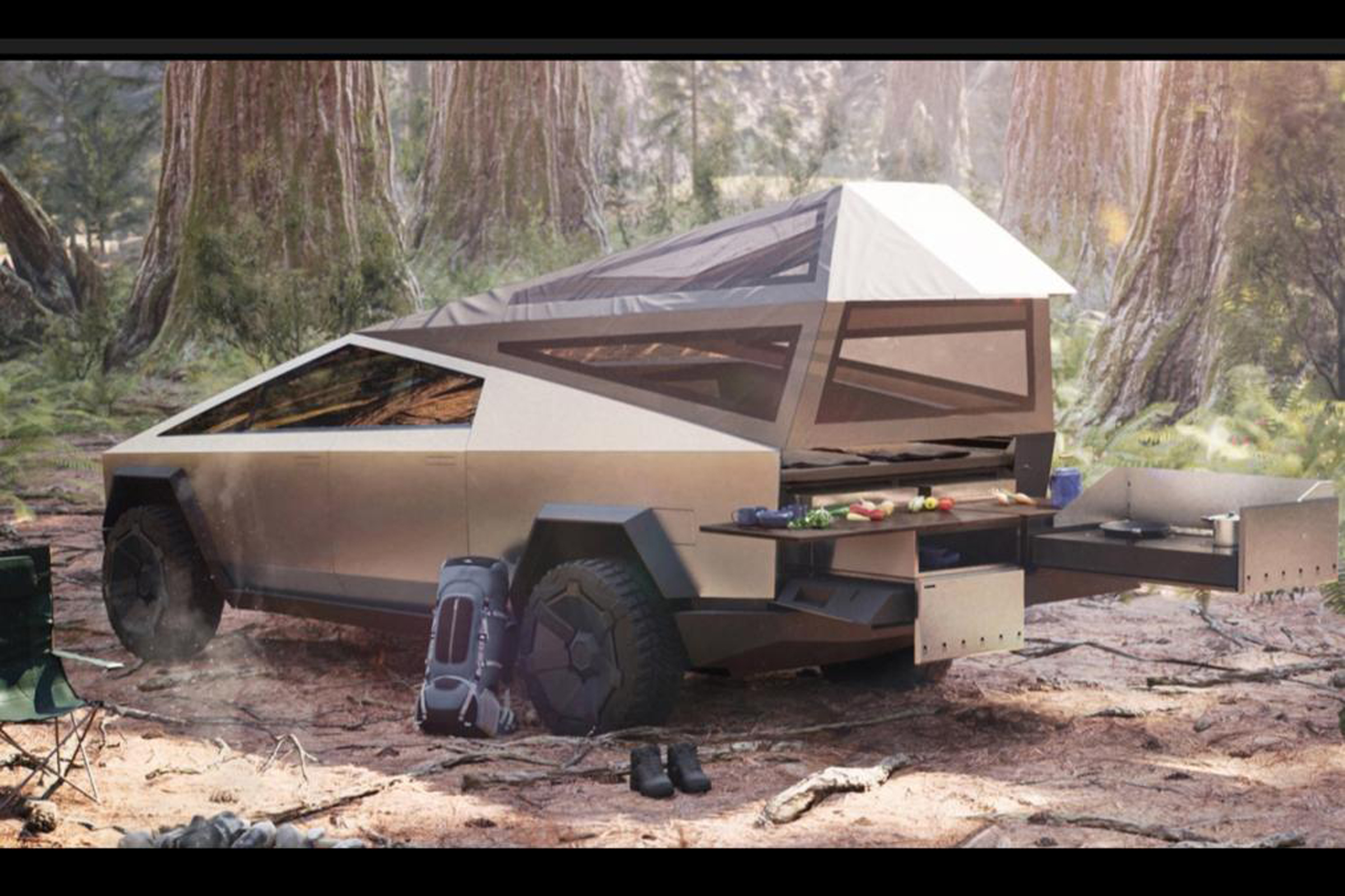 Tesla Cybertruck - rear 3/4 view with accessories 