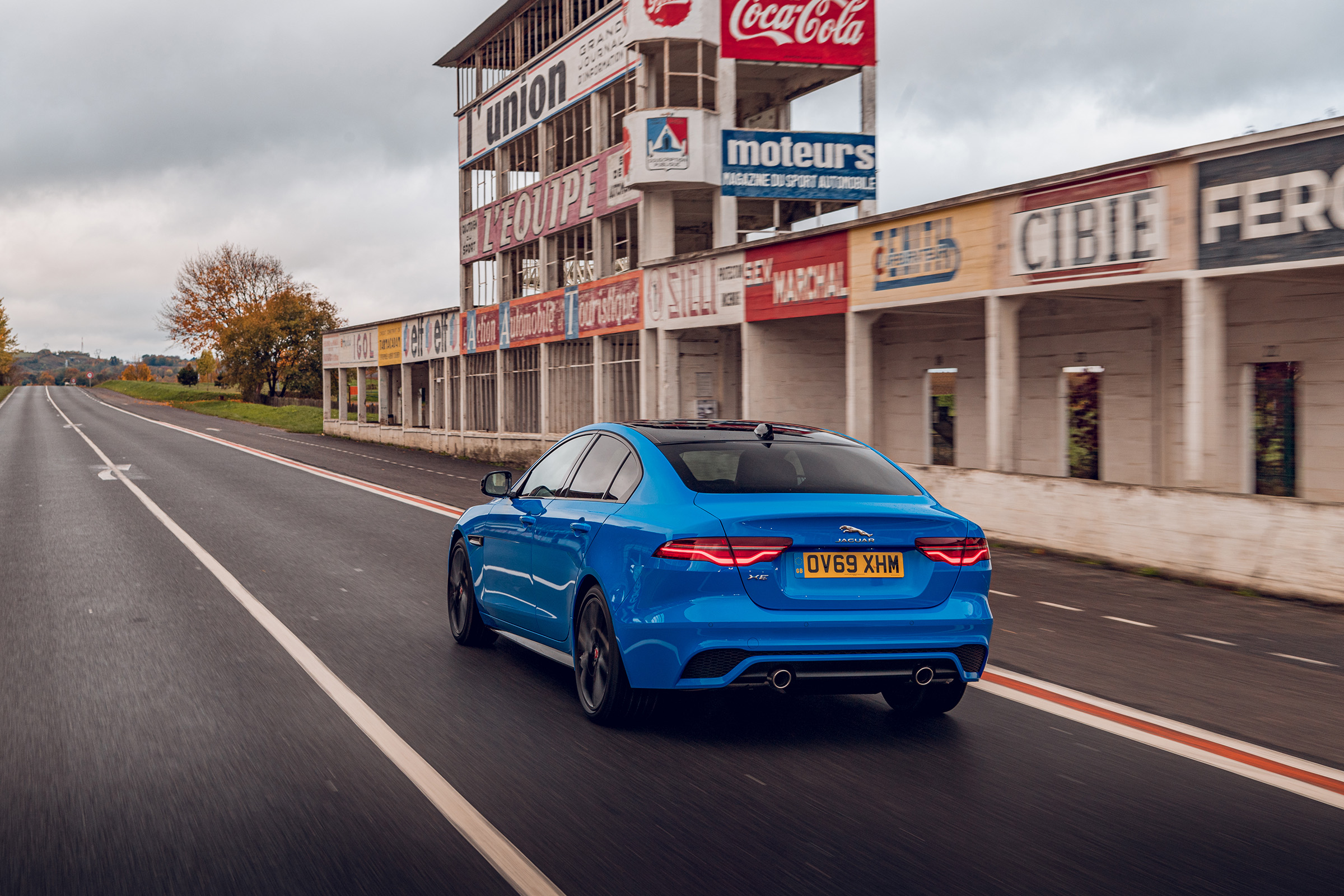 Jaguar XE Reims Edition driving - rear view