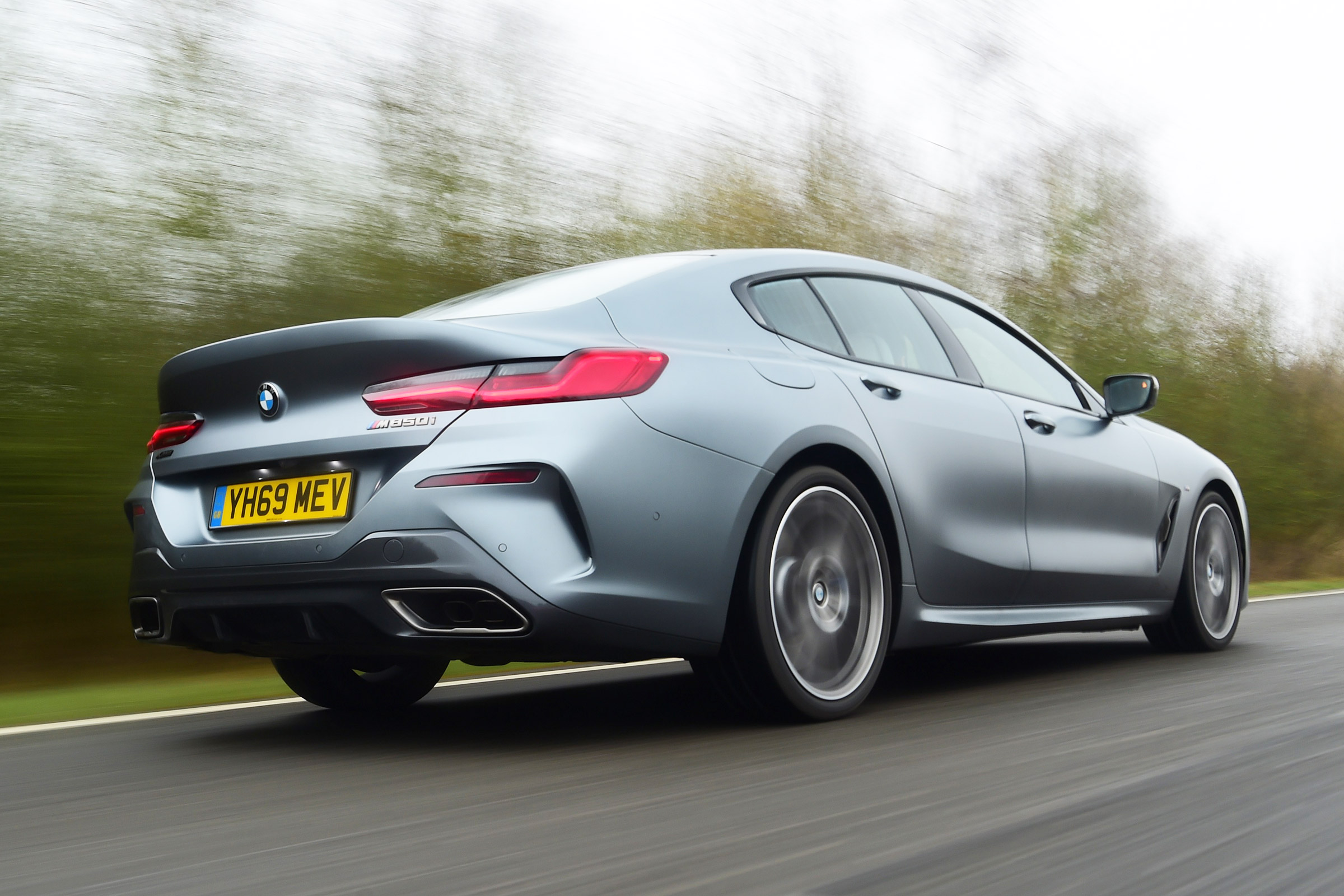 BMW 8 Series Gran Coupe saloon rear 3/4 tracking