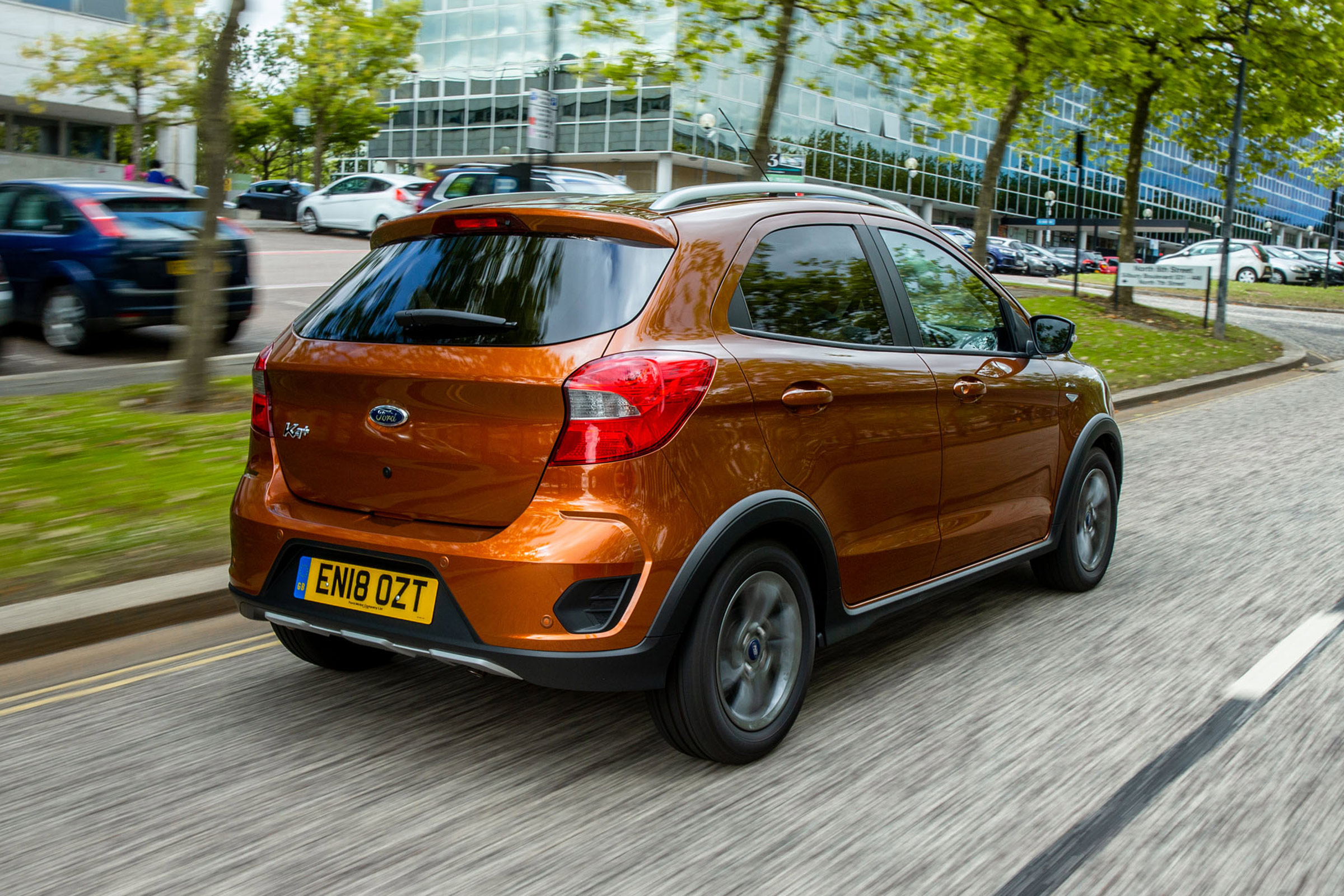 Ford Ka+ hatchback urban rear 3/4 tracking