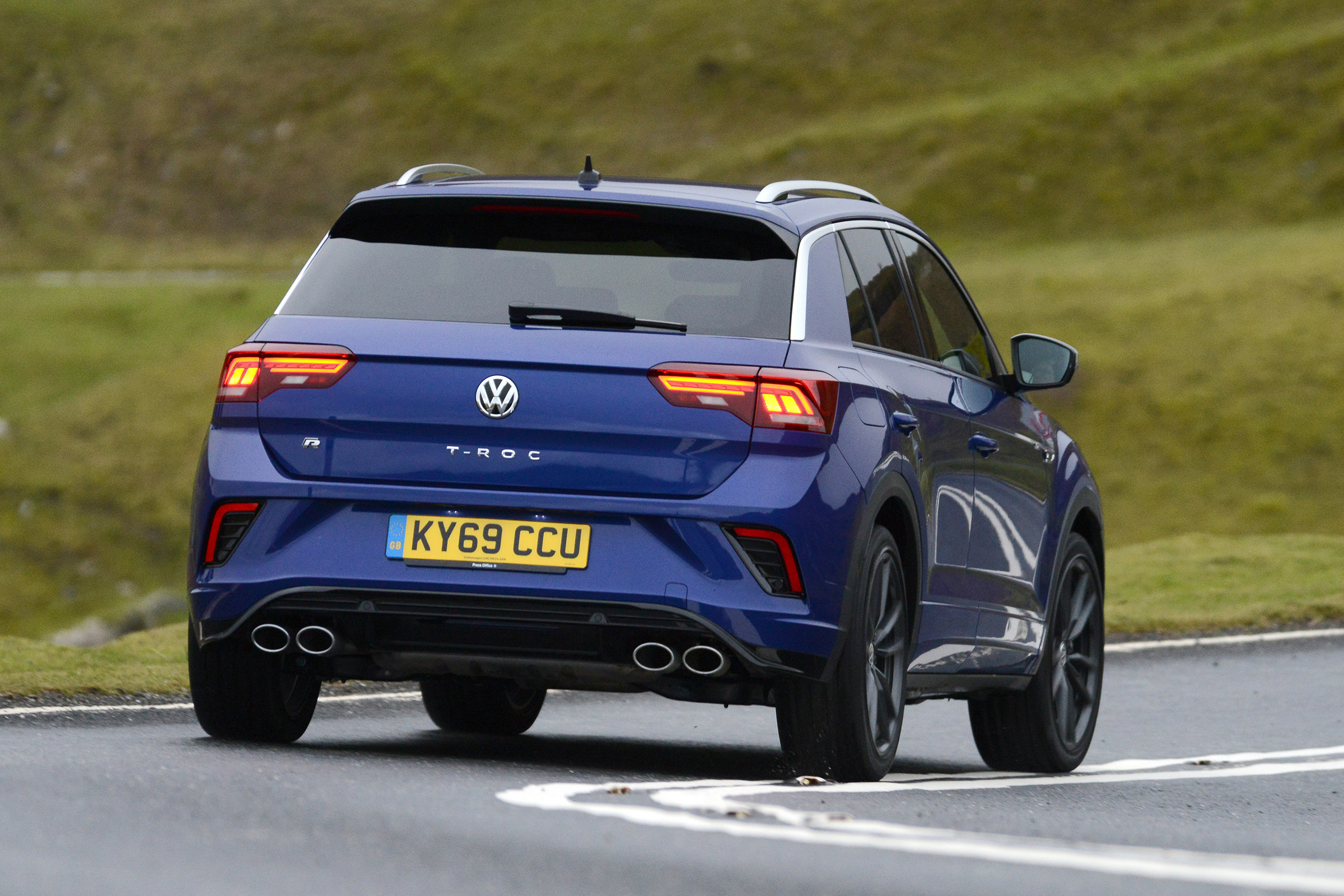 Volkswagen T-Roc R driving - rear view