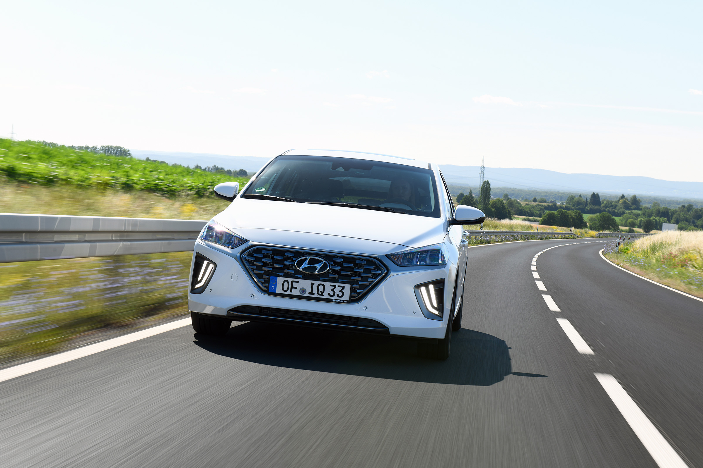 Hyundai Ioniq Plug-in Hybrid driving towards camera