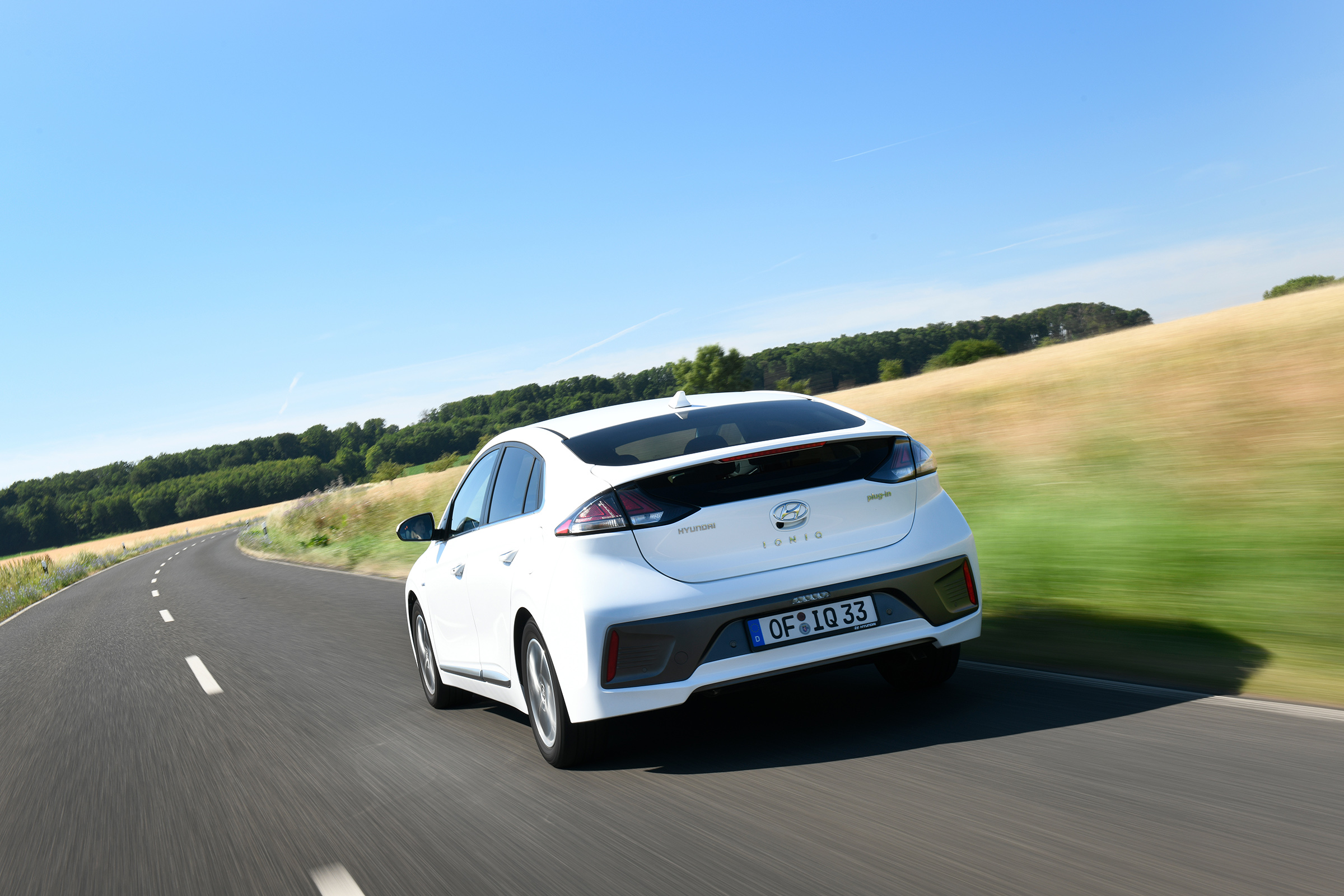 Hyundai Ioniq Plug-in Hybrid driving away from camera