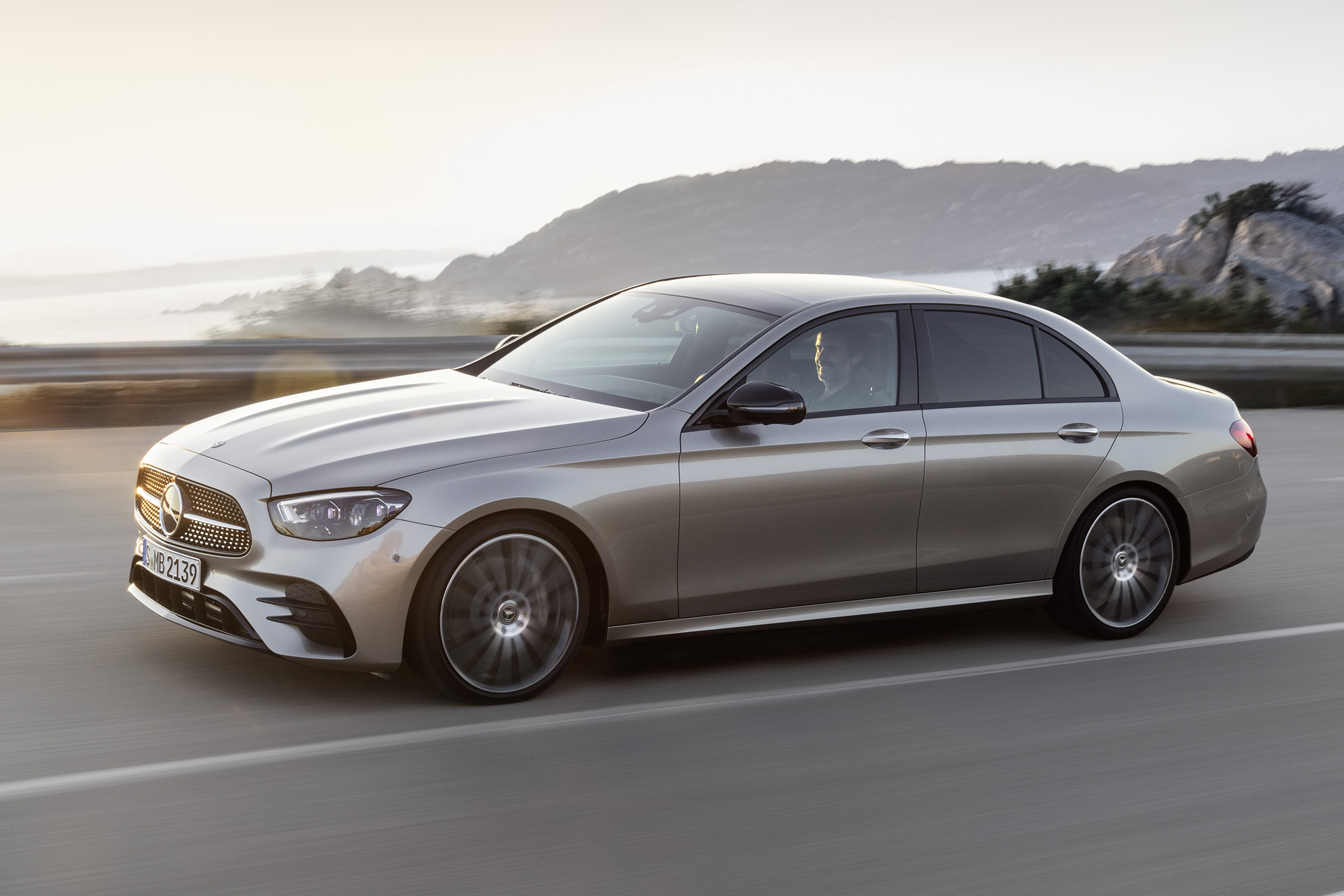 Mercedes E-Class driving - front/side view