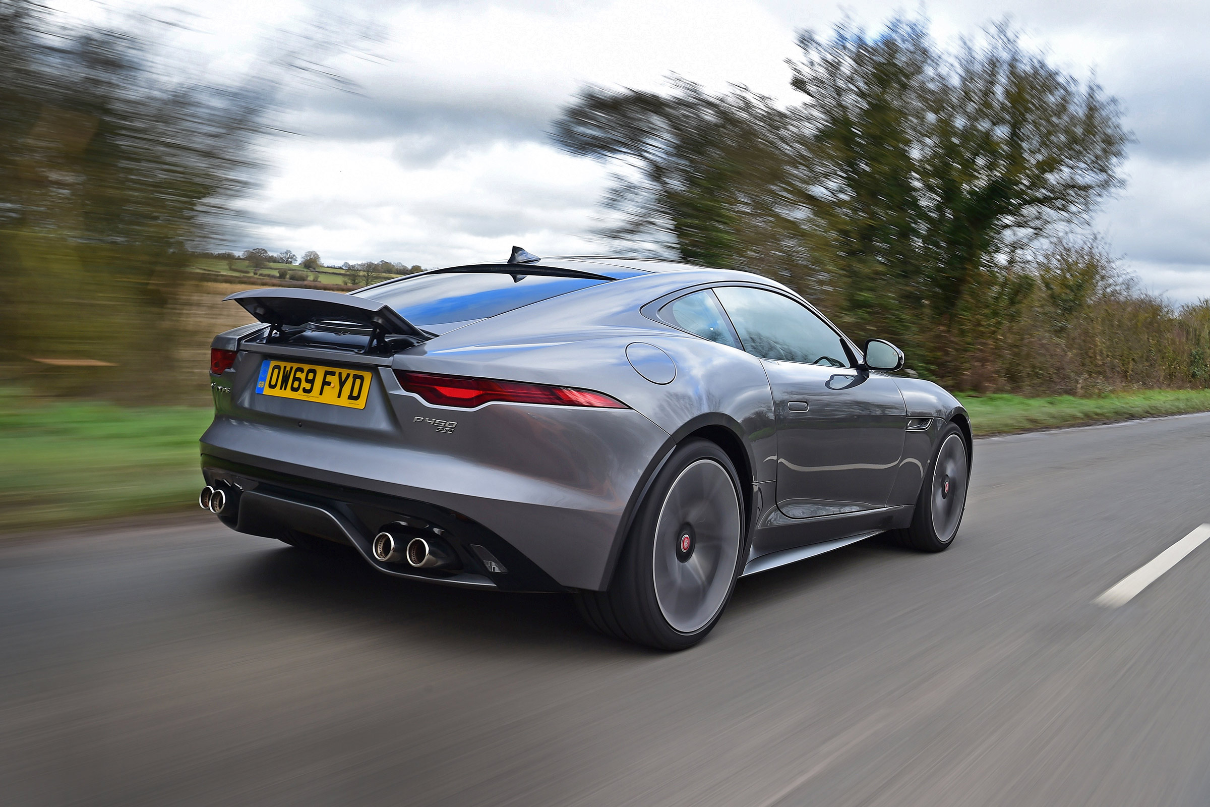 Jaguar F-Type coupe rear 3/4 tracking