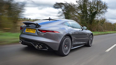 Jaguar F-Type coupe rear 3/4 tracking
