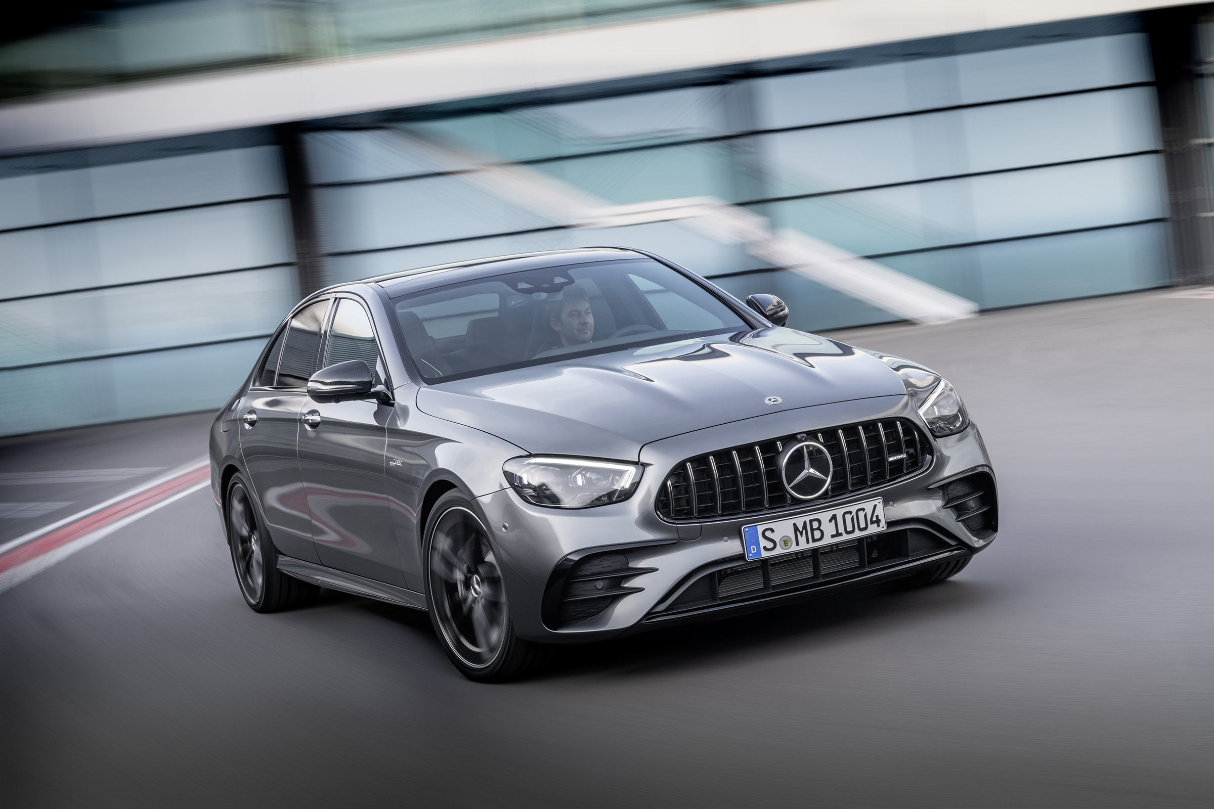 Mercedes-AMG E53 saloon driving - front view