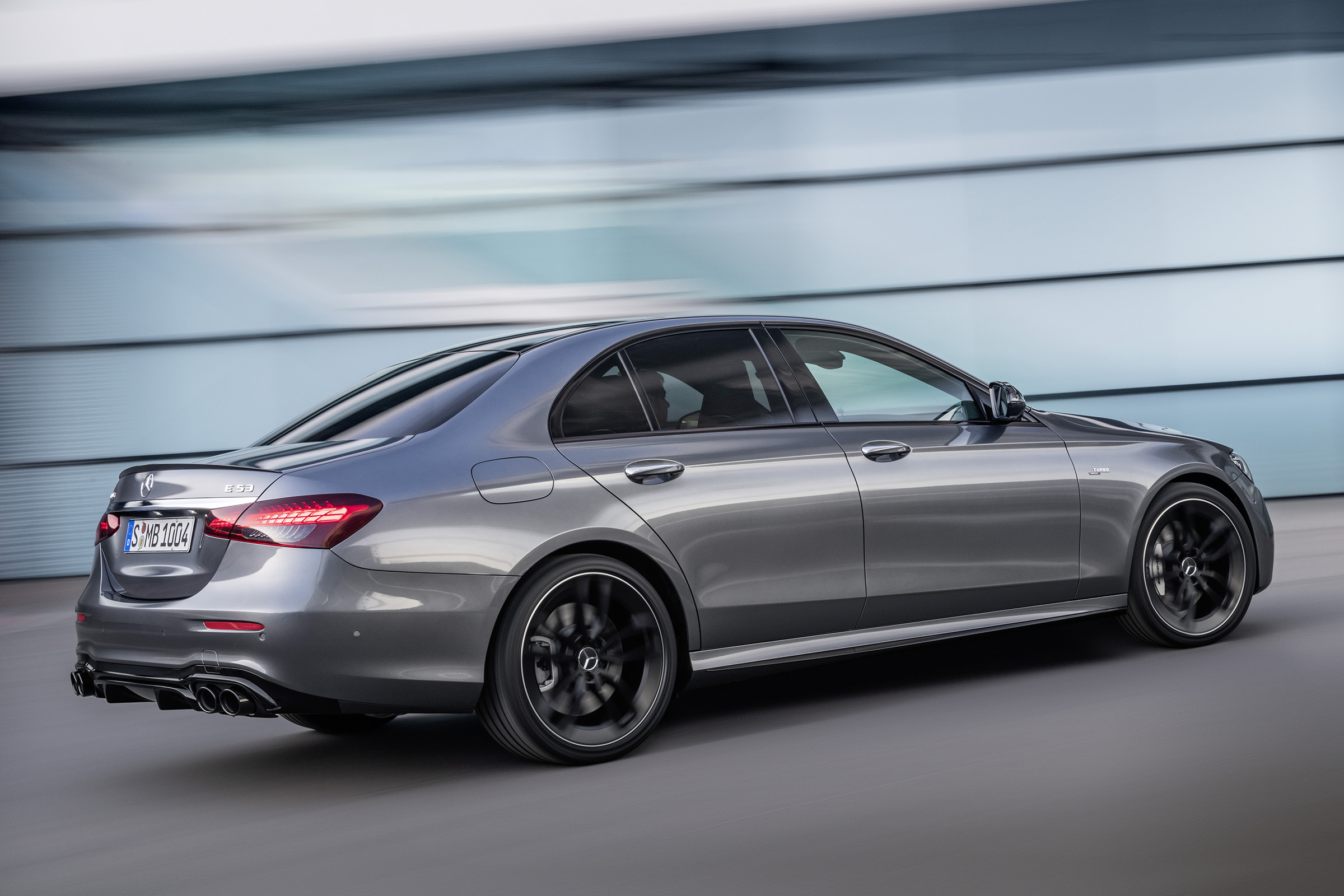 Mercedes-AMG E53 saloon driving - rear view
