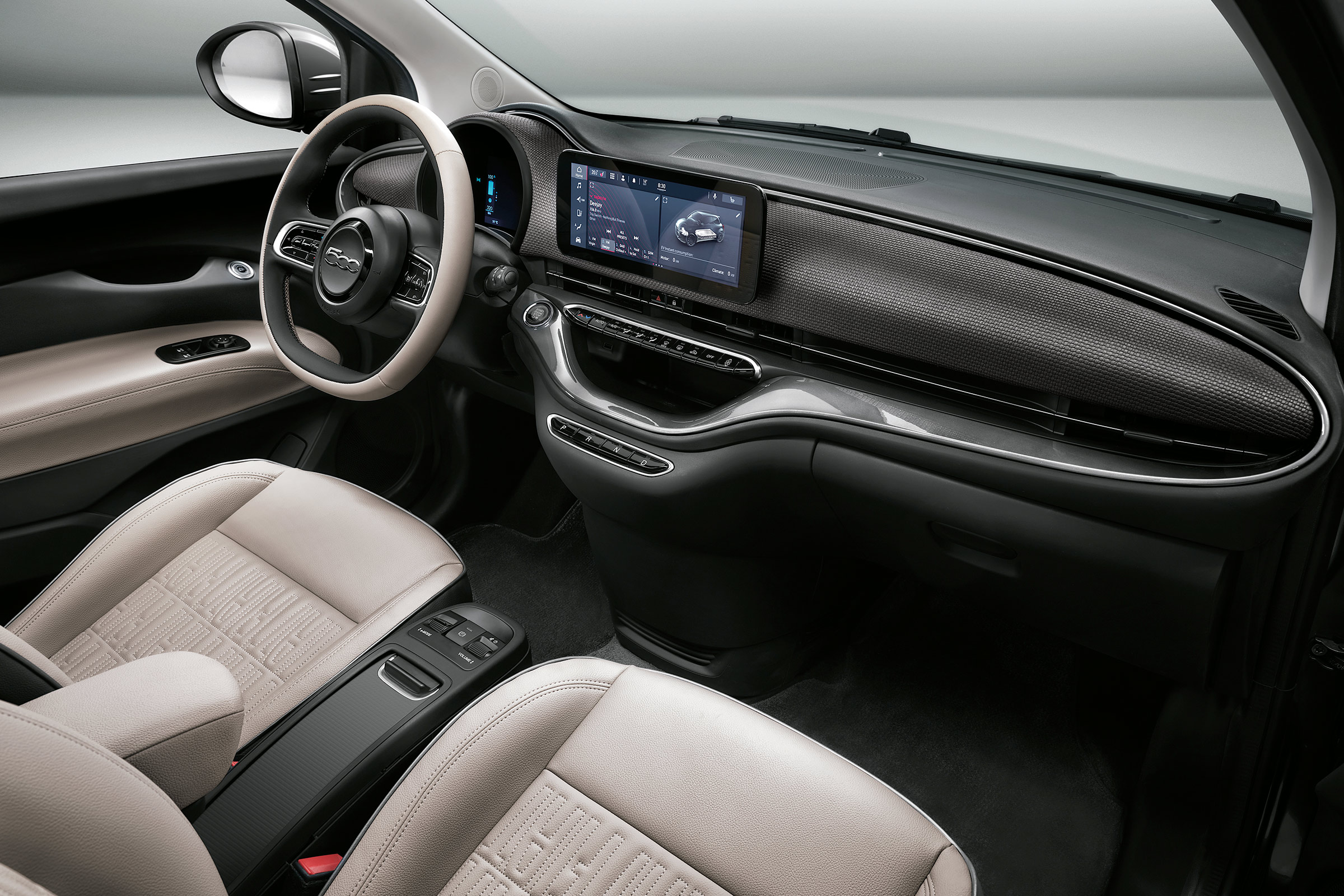 2020 Fiat 500 electric convertible - interior 3/4 angle 