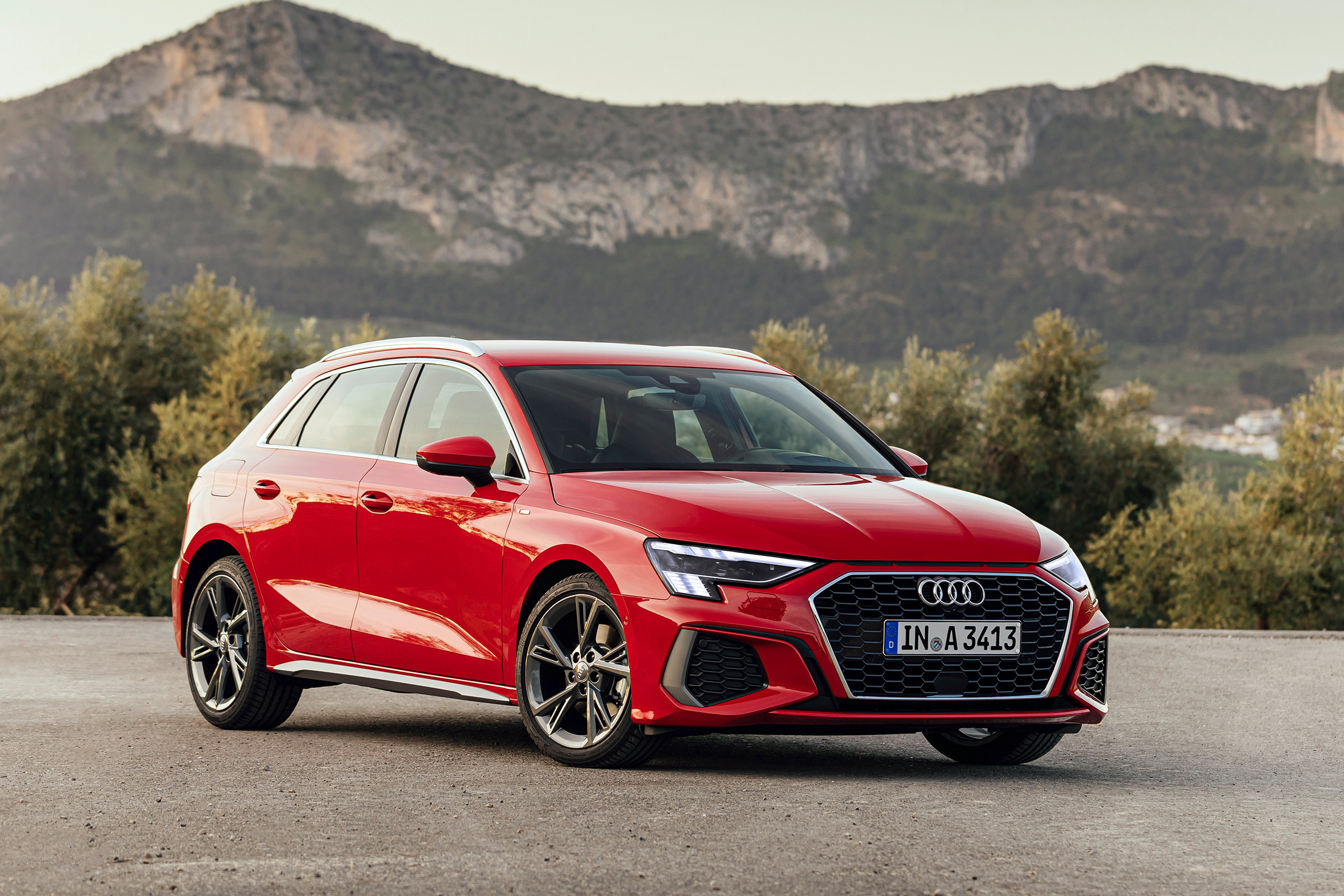 Audi A3 Sportback front 3/4 red