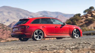 Audi RS4 Avant estate rear 3/4 action