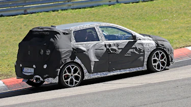 Hyundai i20 N development car - Nurburgring - rear 3/4 passing view
