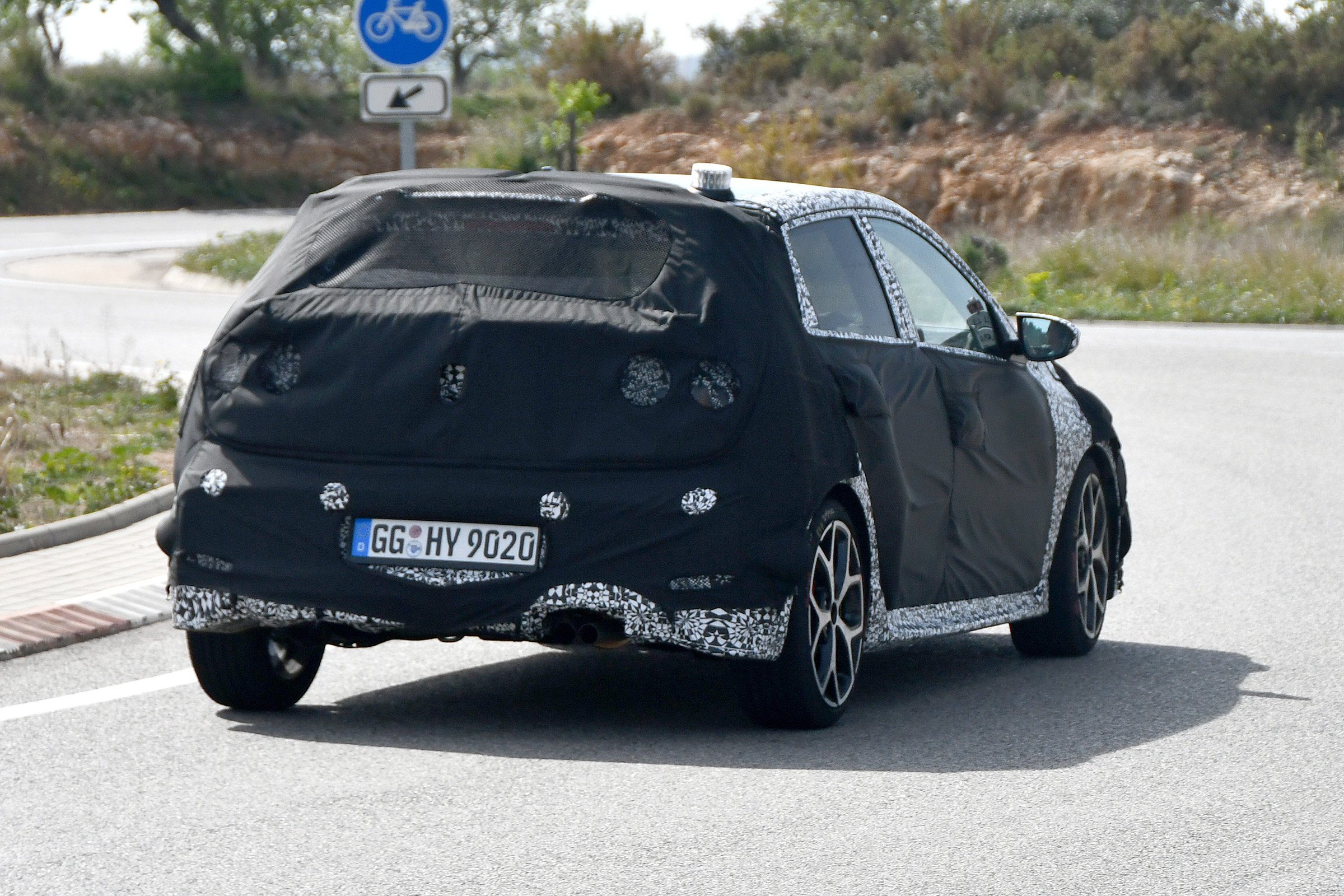 Hyundai i20 N development car - rear 3/4 passing view