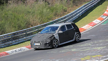 Hyundai i20 N development car - Nurburgring - front 3/4 view passing