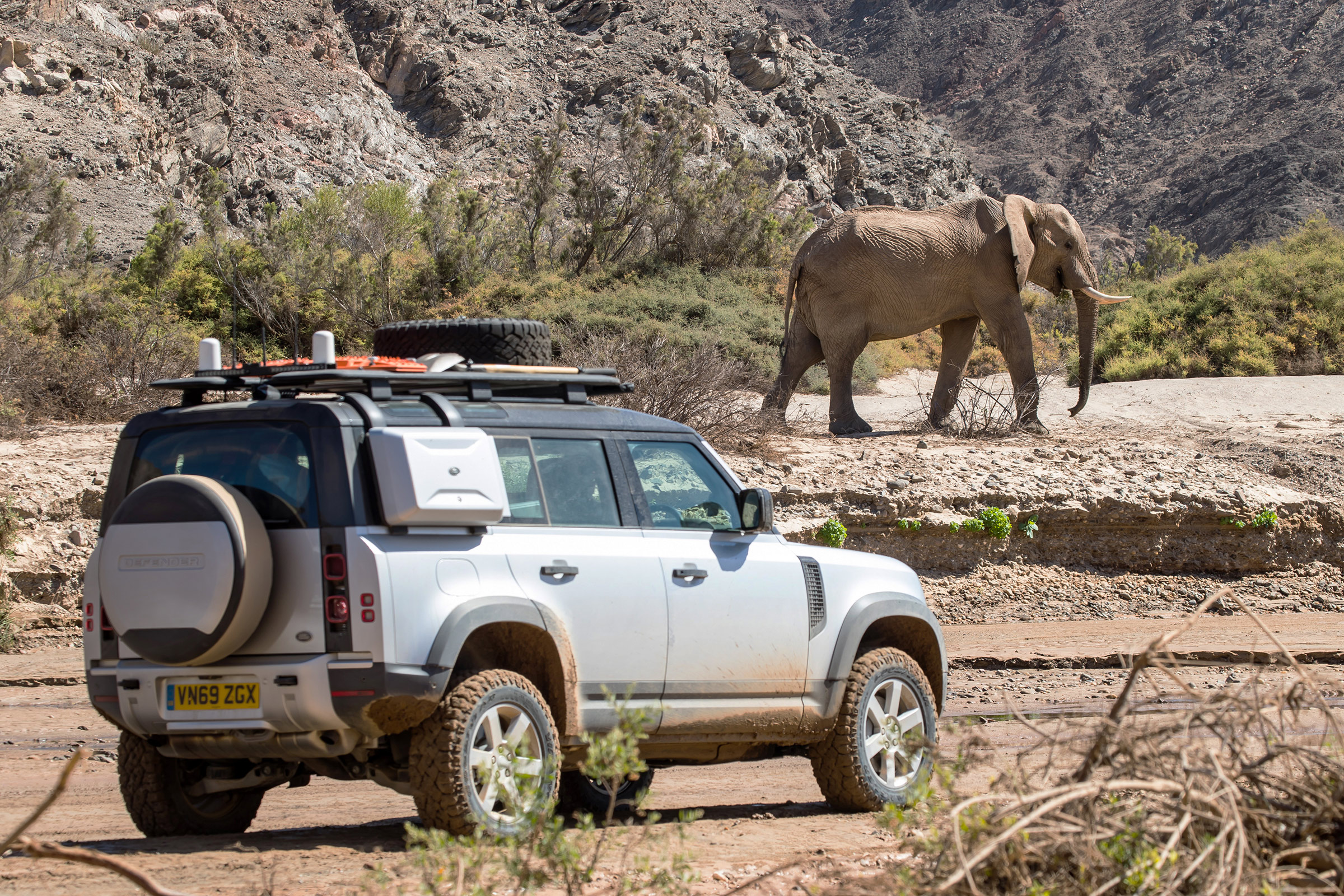 Land Rover Defender SUV elephant safari