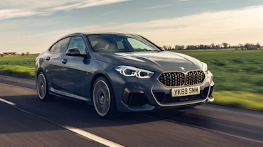 BMW M235i Gran Coupe saloon front 3/4 tracking