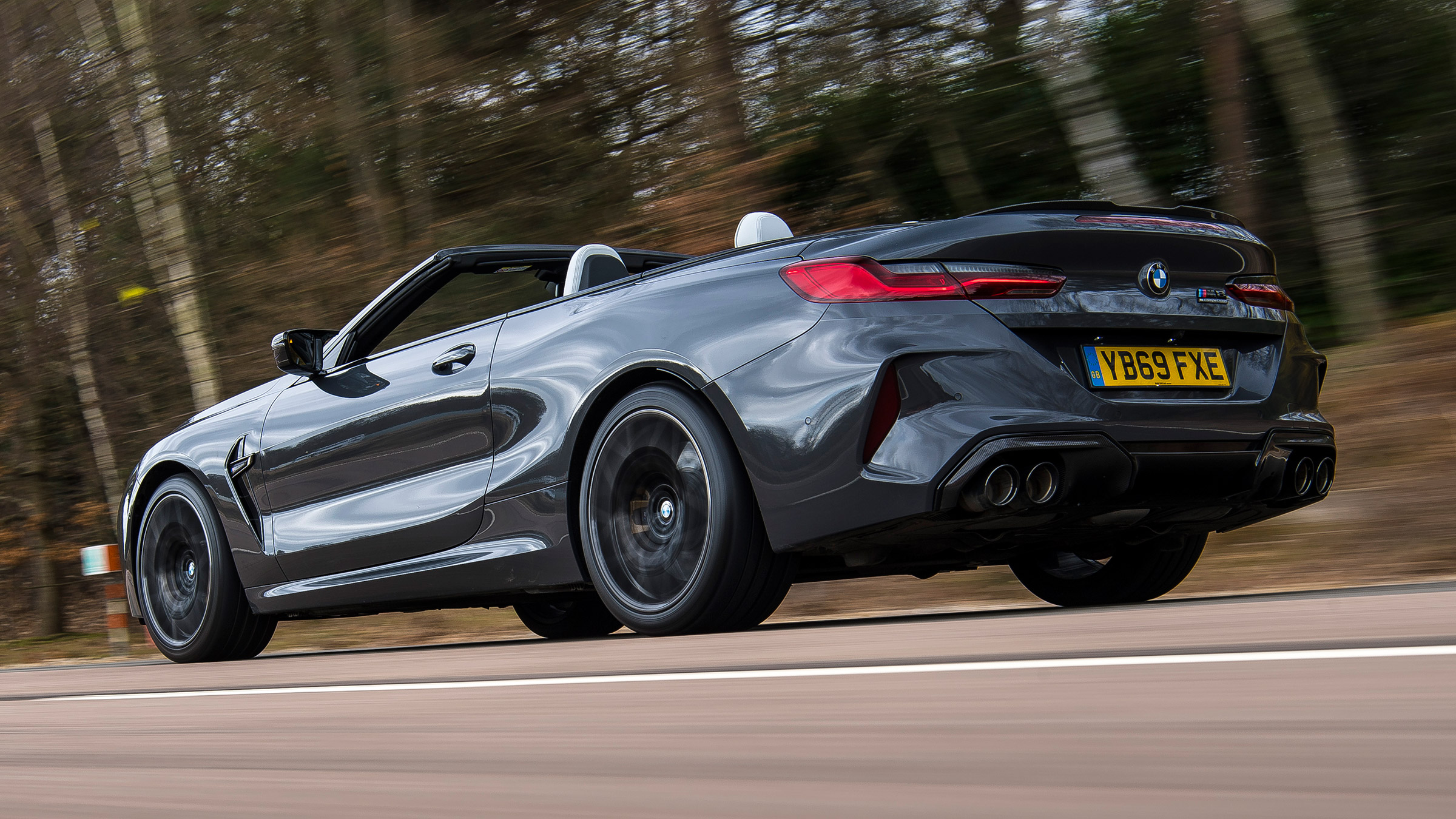 BMW M8 Convertible rear 3/4 tracking