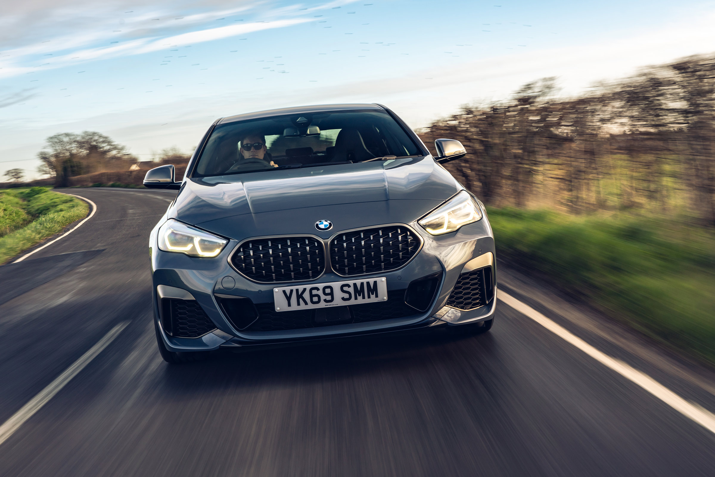 BMW M235i Gran Coupe saloon front driving