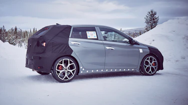 2020 Hyundai i20 N prototype - rear quarter view during winter testing