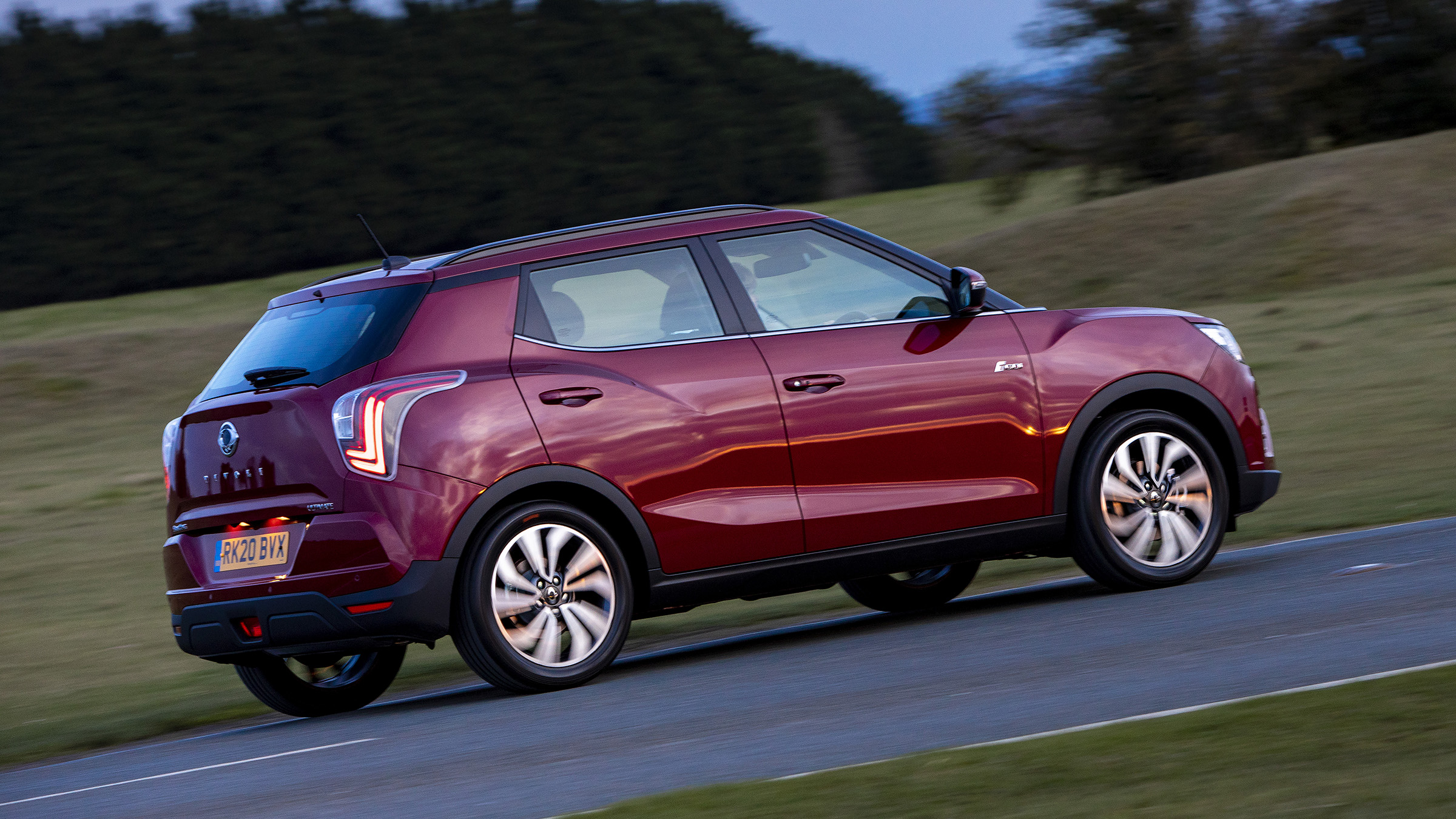 SsangYong Tivoli driving at dusk - rear