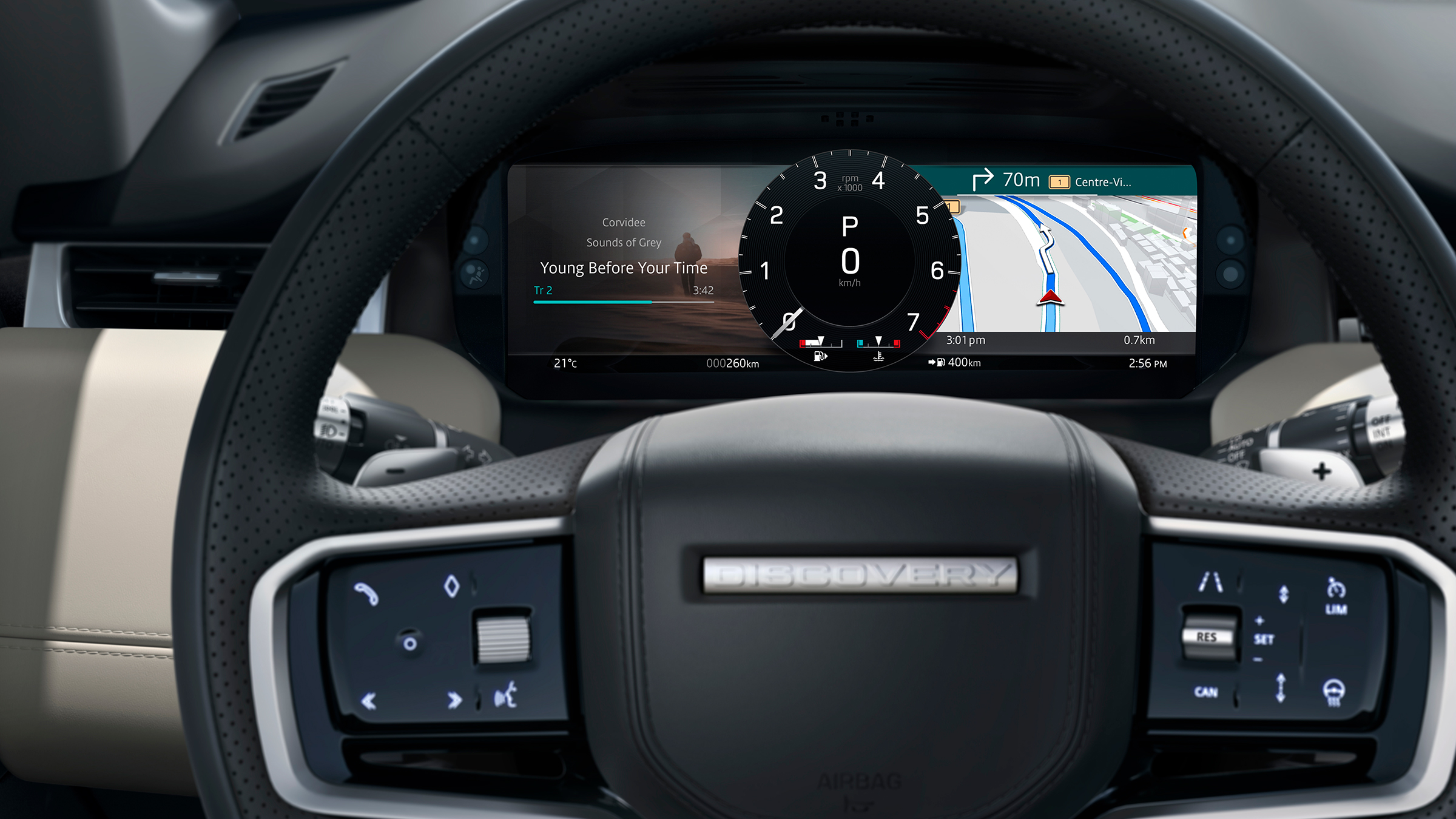 2020 Land Rover Discovery Sport steering wheel and digital dials